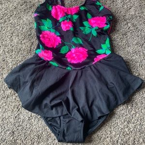 Vintage black and neon pink peplum swimsuit